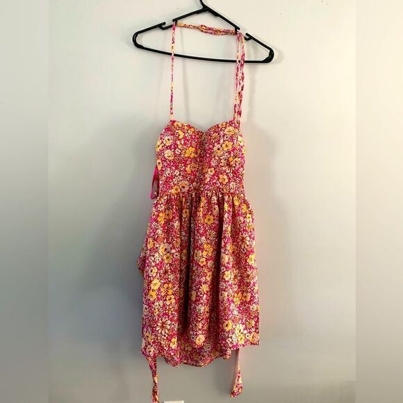 NWT Band Of The Free India Floral Mini Sun Dress Pink Yellow Size M Daisies Boho - Picture 1 of 8